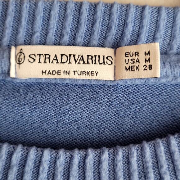 Stadivarius Blue Pullover Preppy Classic Soft‎ Touch Knit Sweater Size Medium - Picture 3 of 7